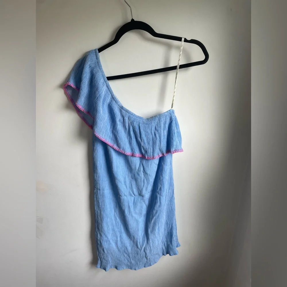 Lilly Pulitzer Emmeline One Shoulder Dress in Lapis Blue Summer Seersucker Small - Picture 6 of 6